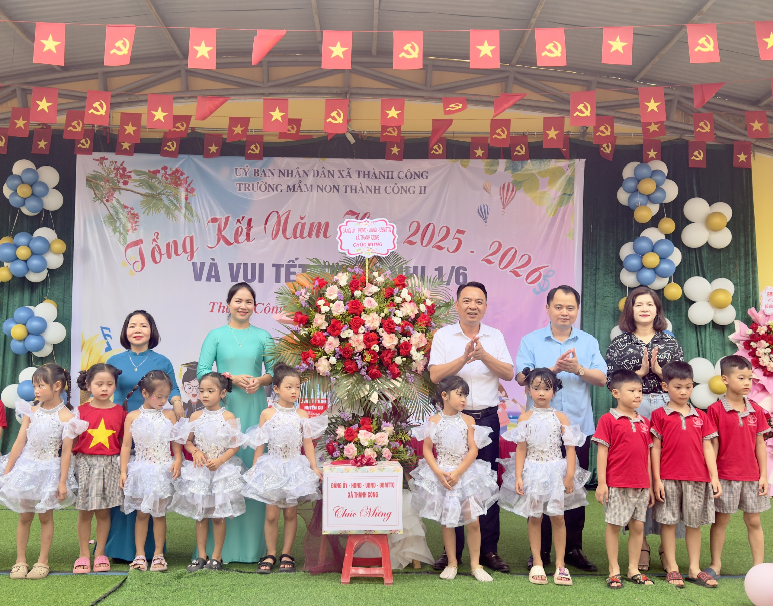 Lãnh đạo Đảng ủy, HĐND, UBND, UBMTTQ xã Thành Công dự tổng kết năm học 2025–2026 và vui Tết Thiếu nhi 1/6 tại các trường Mầm non