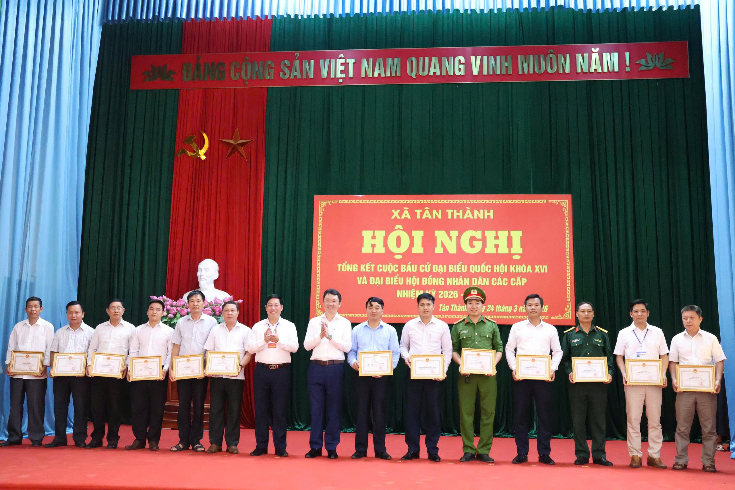 Xã Tân Thành tổ chức Hội nghị tổng kết công tác bầu cử đại biểu Quốc hội khóa XVI và đại biểu HĐND các cấp, nhiệm kỳ 2026 – 2031