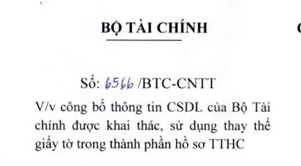 Công bố thông tin CSDL của Bộ Tài chính được khai thác, sử dụng thay thế giấy tờ trong thành phần hồ sơ TTHC