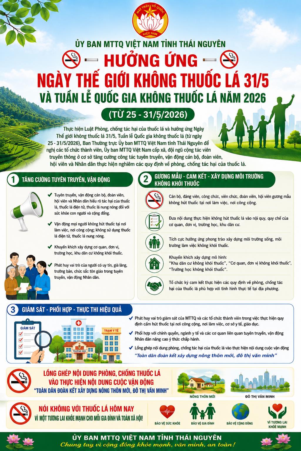Hưởng ứng Ngày thế giới không thuốc lá 31/5 và Tuần lễ Quốc gia không thuốc lá năm 2026