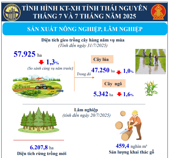 Báo cáo Tình hình kinh tế - xã hội tháng 7 và 7 tháng năm 2025 trên địa bàn tỉnh Thái Nguyên