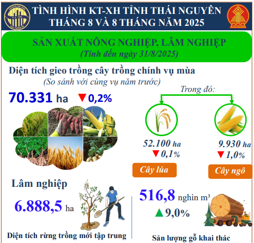 Báo cáo Tình hình kinh tế - xã hội tháng 8 năm 2025 trên địa bàn tỉnh Thái Nguyên
