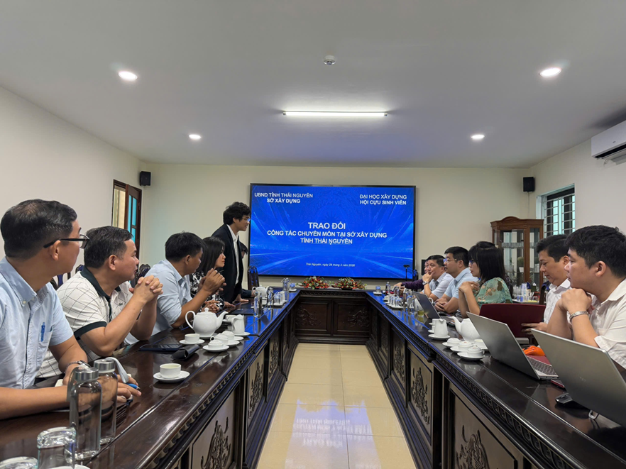 HỘI CỰU SINH VIÊN TRƯỜNG ĐẠI HỌC XÂY DỰNG TRAO ĐỔI CHUYÊN MÔN VỚI SỞ XÂY DỰNG THÁI NGUYÊN, MỞ RỘNG KẾT NỐI ĐẦU TƯ TRONG LĨNH VỰC HẠ TẦNG - VẬT LIỆU XÂY DỰNG