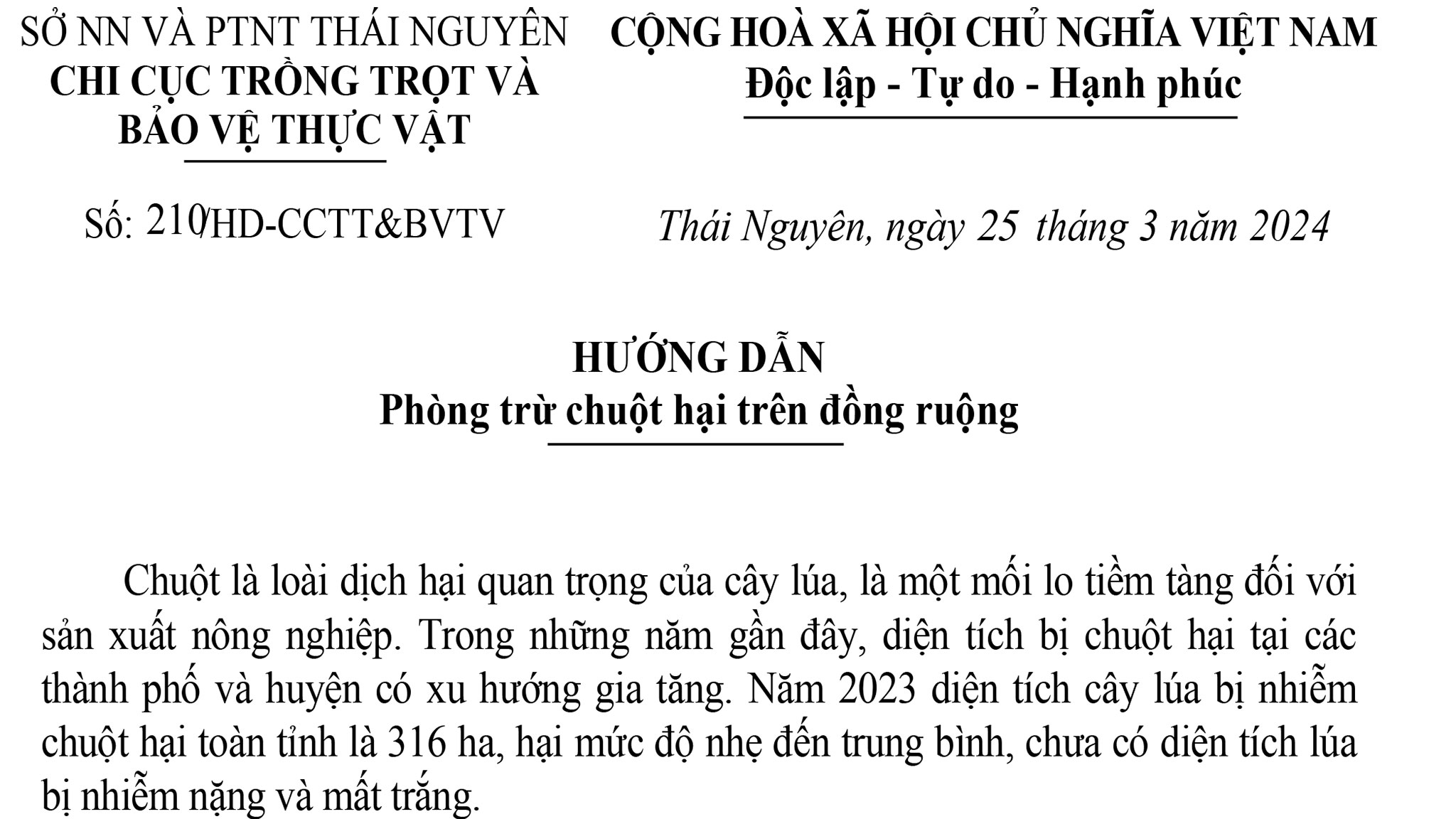Hướng dẫn Phòng trừ chuột hại trên đồng ruộng.