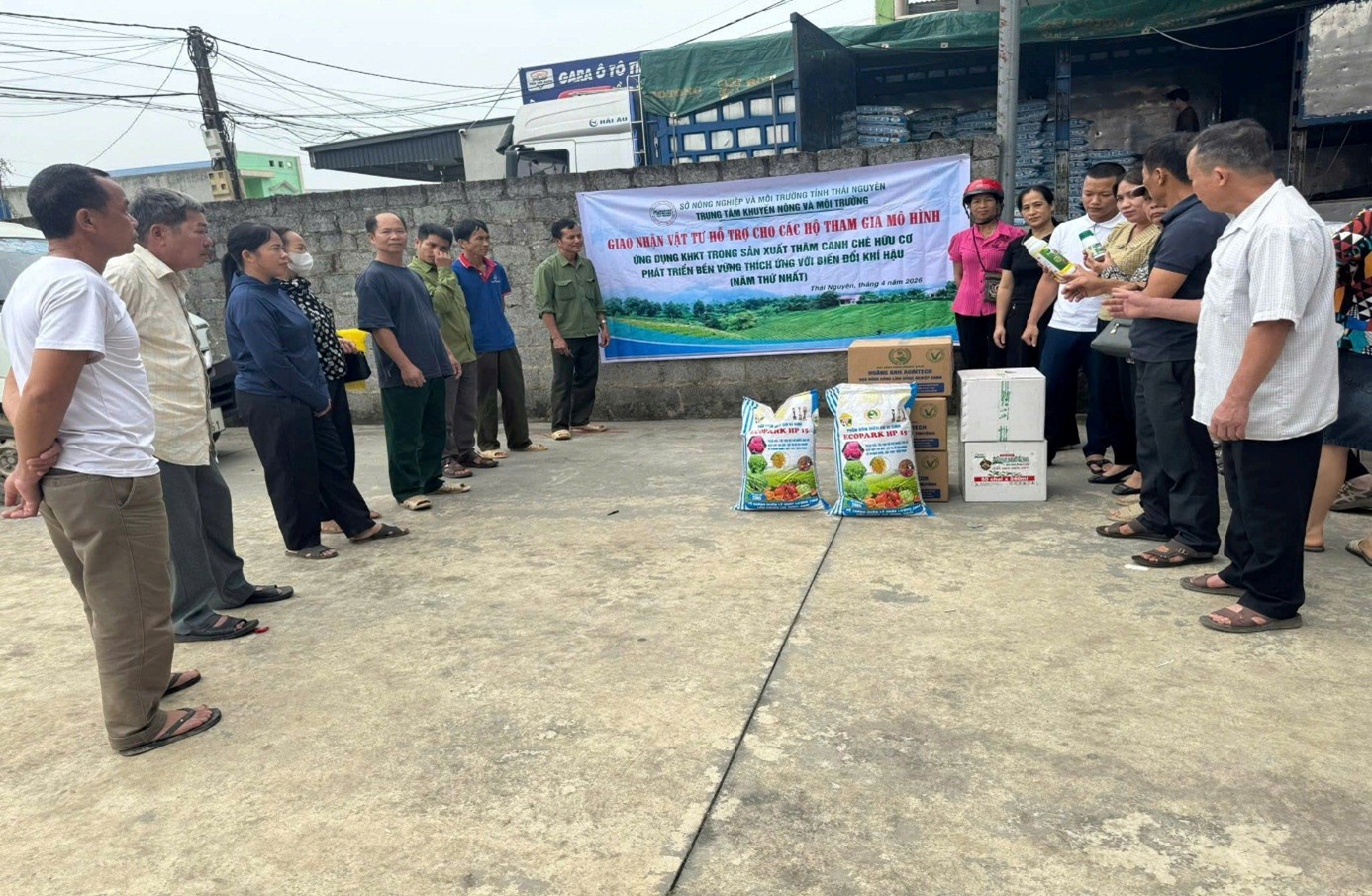 Triển khai cấp vật tư hỗ trợ mô hình sản xuất chè hữu cơ thích ứng biến đổi khí hậu