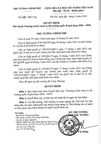 Phê duyệt Chương trình hỗ trợ doanh nghiệp vươn ra thị trường quốc tế giai đoạn 2026 – 2030