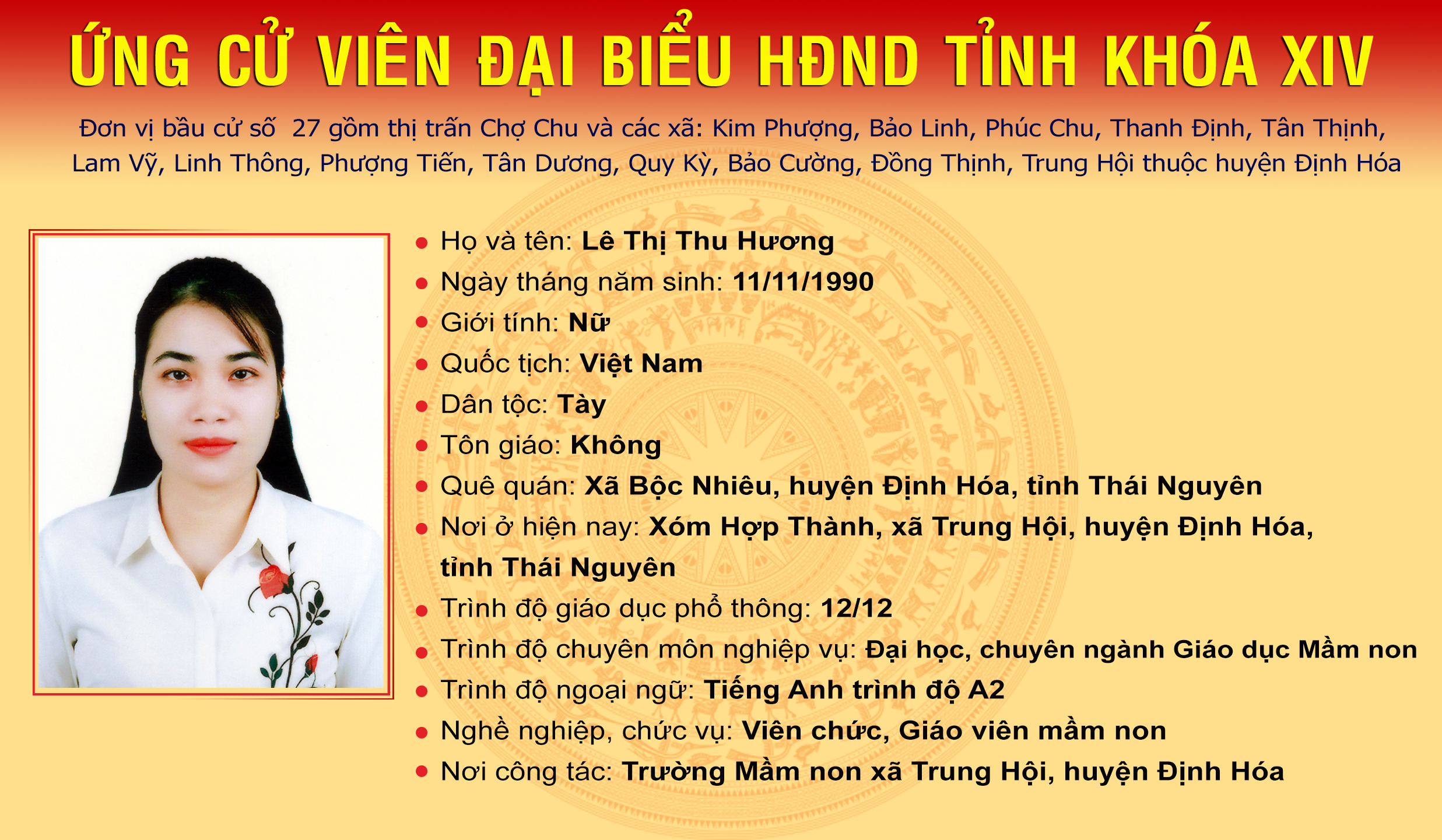 Các ứng cử viên đại biểu HĐND tỉnh Thái Nguyên khóa XIV, nhiệm kỳ 2021 - 2026 tại Đơn vị bầu cử số 27: Huyện Định Hóa