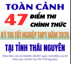 47 điểm thi tốt nghiệp THPT năm 2026 trên địa bàn tỉnh Thái Nguyên