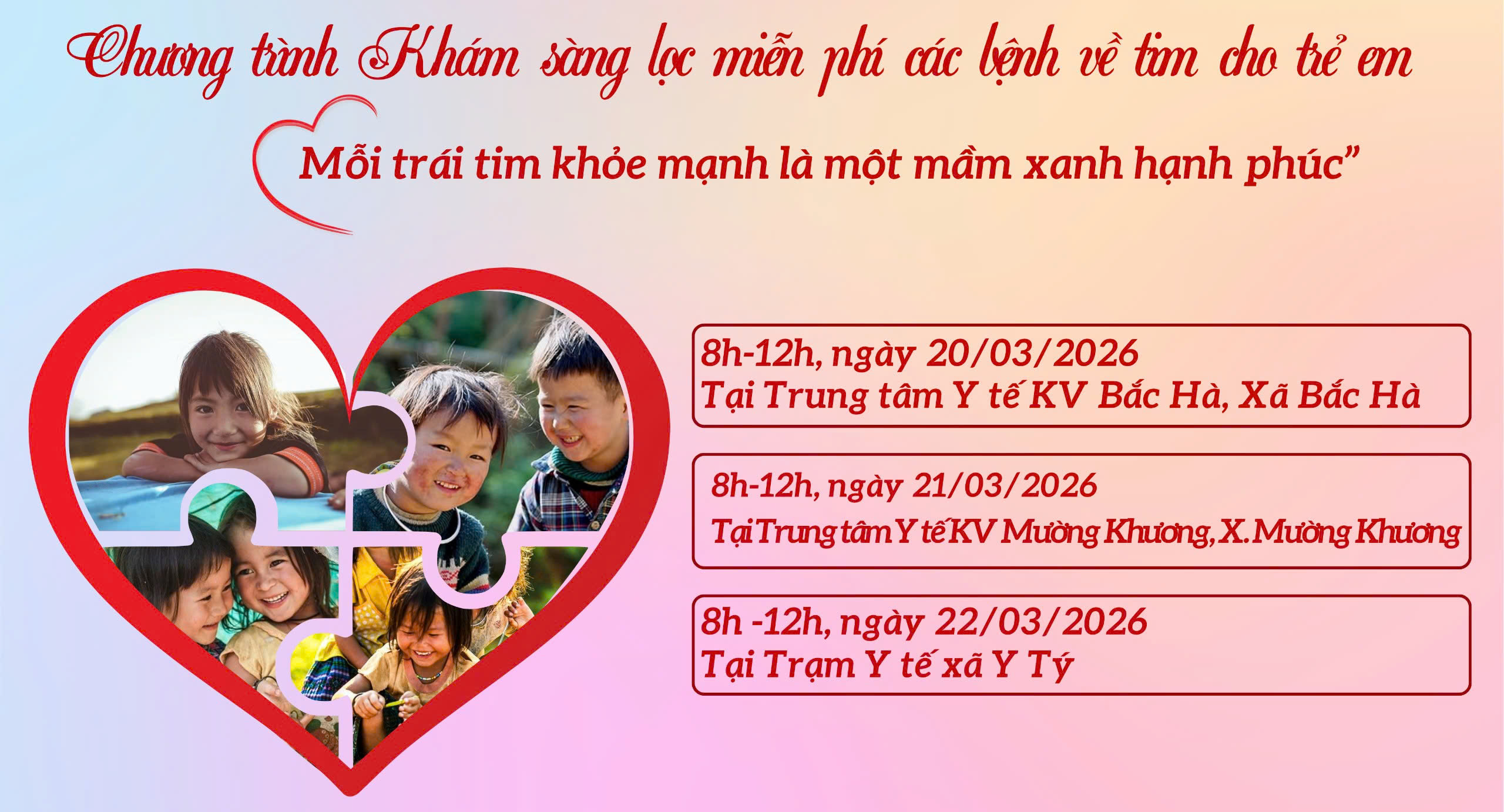 Sở Y tế tỉnh Lào Cai: Thông báo khám sàng lọc miễn phí các bệnh về tim cho trẻ em đợt 1, năm 2026