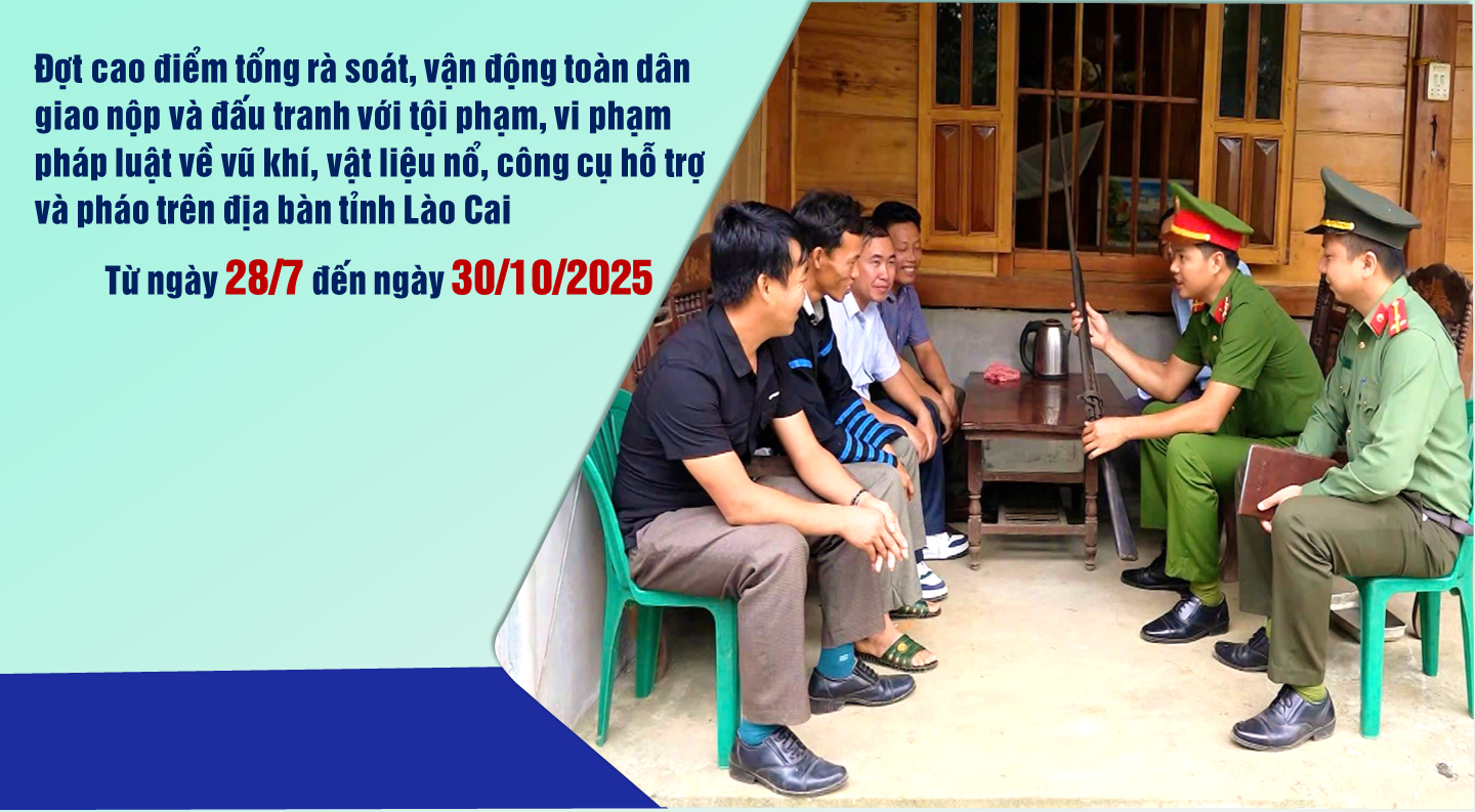 Lào Cai mở đợt cao điểm tổng rà soát, vận động toàn dân giao nộp và đấu tranh với tội phạm, vi phạm pháp luật về vũ khí, vật liệu nổ, công cụ hỗ trợ và pháo