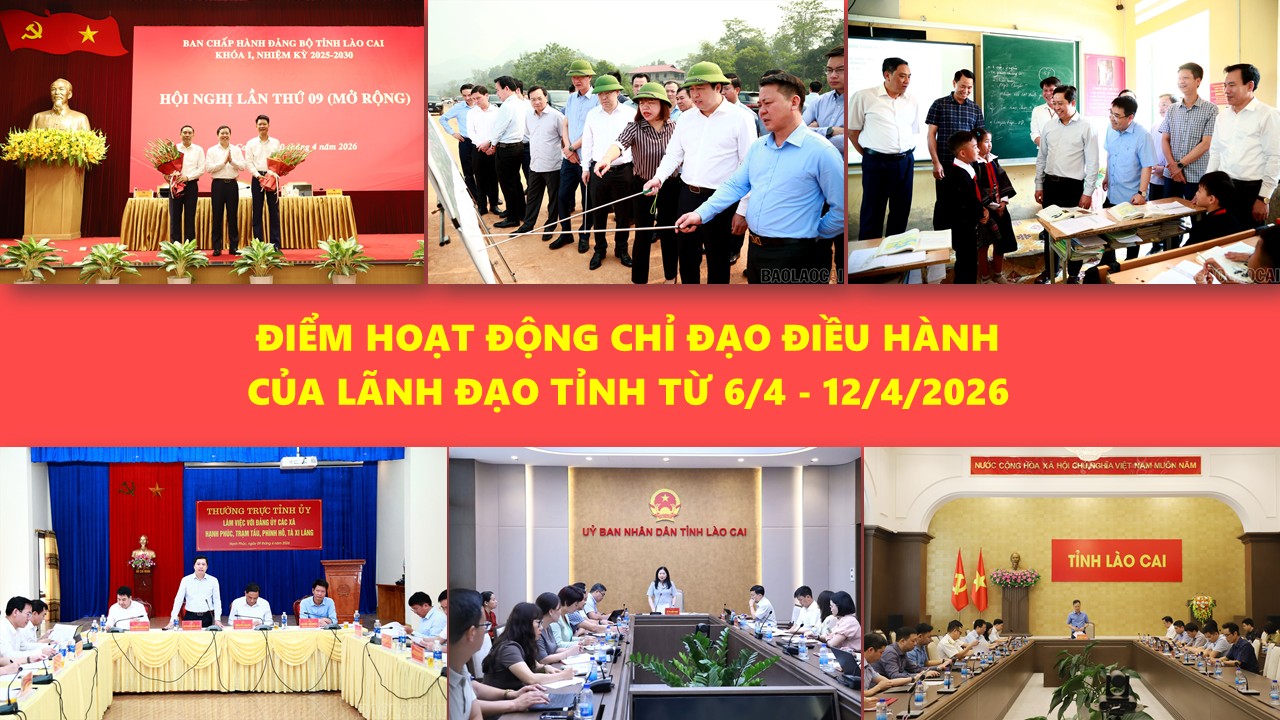 Điểm hoạt động chỉ đạo điều hành của Lãnh đạo tỉnh trong tuần (từ 6/4 - 12/4/2026)