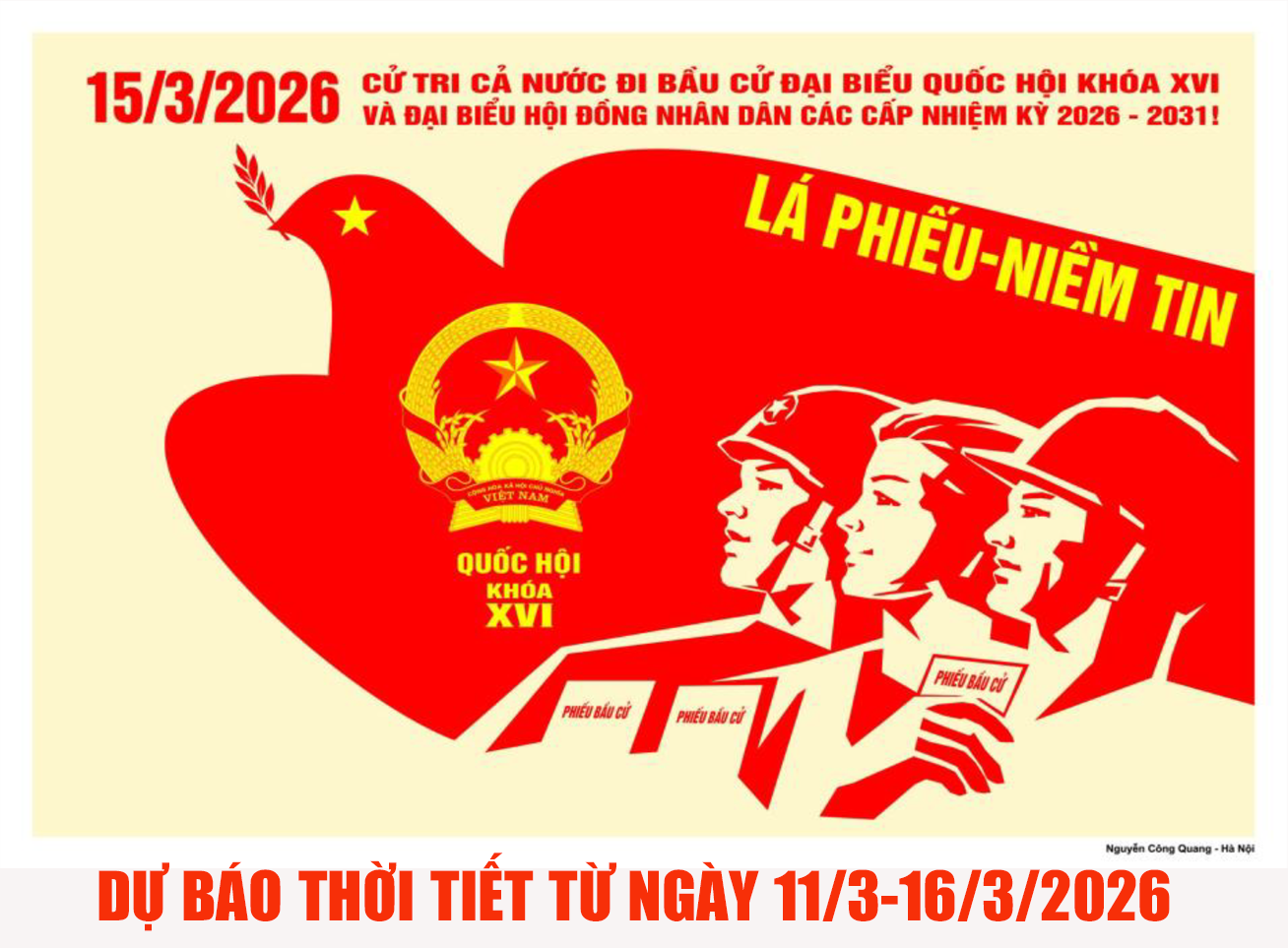 Dự báo thời tiết ngày bầu cử đại biểu Quốc hội khóa XVI và đại biểu HĐND các cấp (từ ngày 11-16/3/2026)