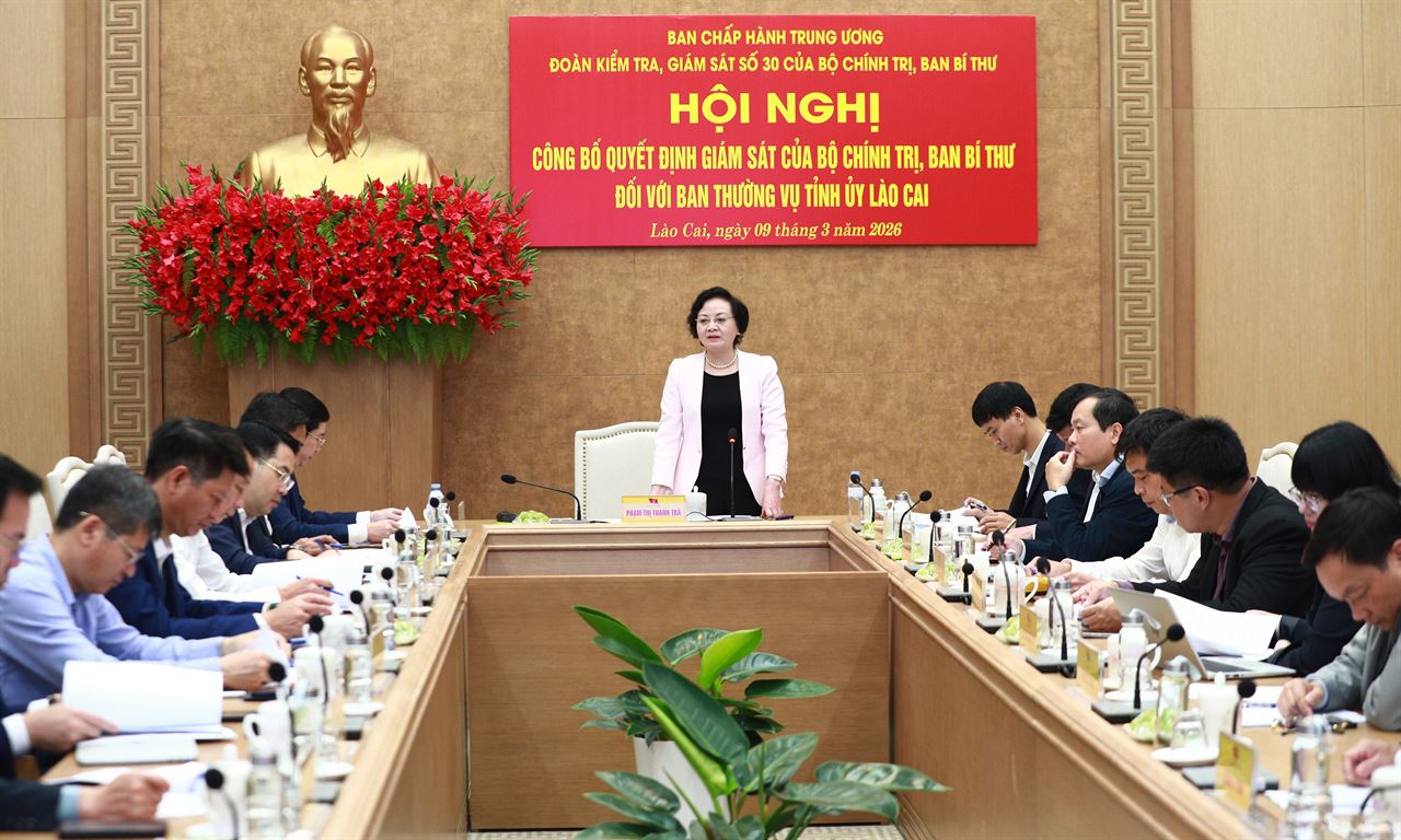 Hội nghị công bố Quyết định kiểm tra, giám sát của Bộ Chính trị, Ban Bí thư năm 2026 đối với Ban Thường vụ Tỉnh ủy Lào Cai