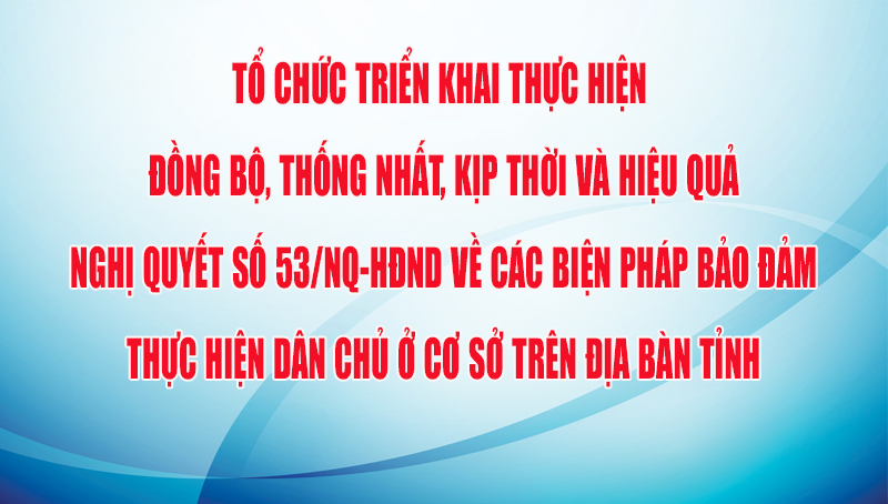 Tổ chức triển khai thực hiện đồng bộ, thống nhất, kịp thời và hiệu quả Nghị quyết số 53/NQ-HĐND của Hội đồng nhân dân tỉnh