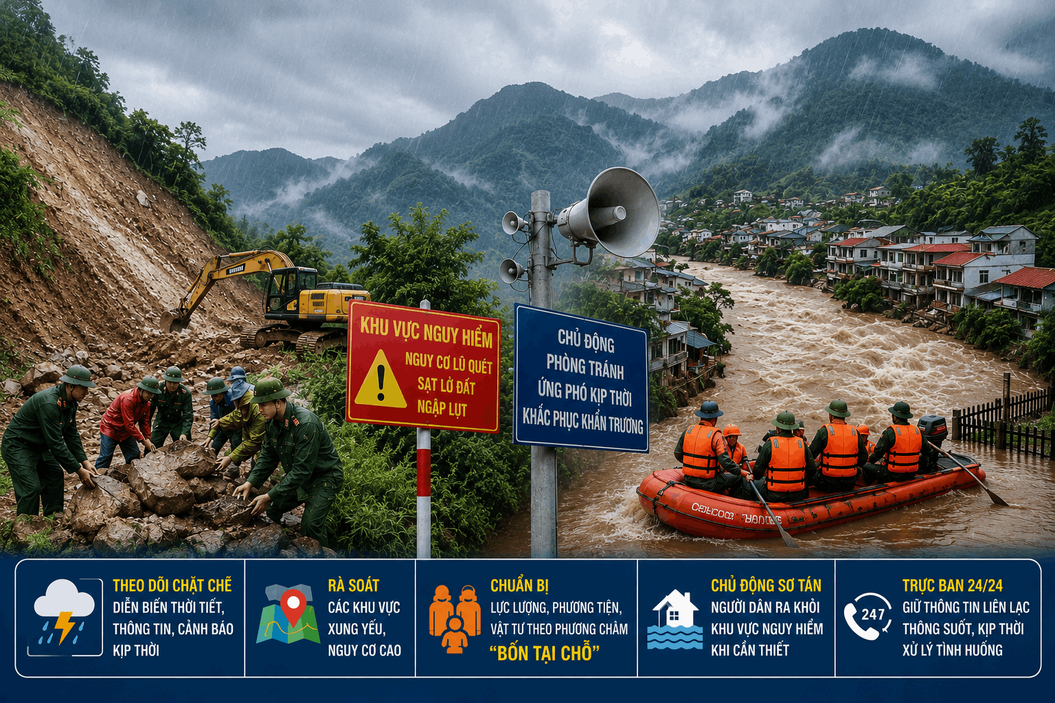 Chủ động ứng phó với mưa lớn, lũ quét, sạt lở đất, lốc, sét, mưa đá và ngập lụt trên địa bàn tỉnh