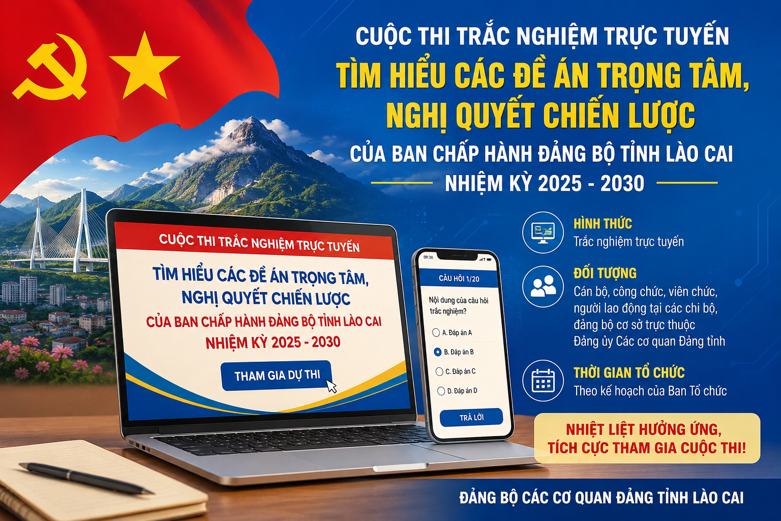 Thể lệ Cuộc thi trắc nghiệm trực tuyến tìm hiểu các đề án trọng tâm của BCH Đảng bộ tỉnh Lào Cai nhiệm kỳ 2025 - 2030