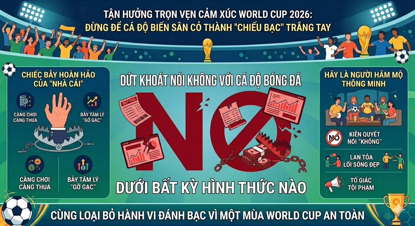 Tận hưởng trọn vẹn cảm xúc World cup 2026: Đừng để cá độ biến sân cỏ thành Chiếu Bạc trắng tay