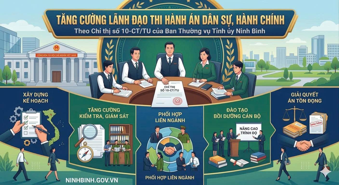 Chỉ thị: Tăng cường sự lãnh đạo của Đảng đối với công tác thi hành án dân sự, hành chính trên địa bàn tỉnh Ninh Bình