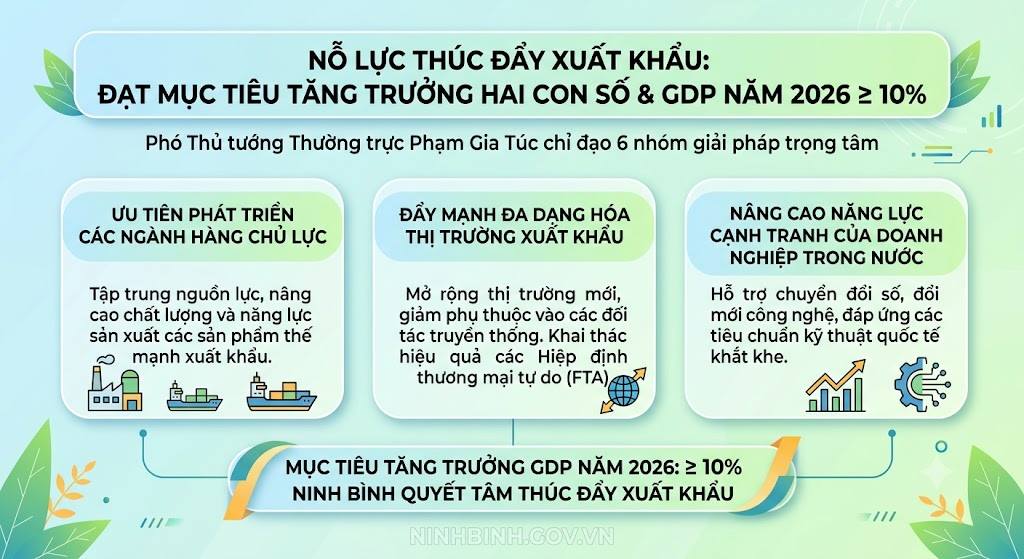 Nỗ lực thúc đẩy xuất khẩu đạt mục tiêu tăng trưởng hai con số theo chỉ đạo của Chính phủ và UBND tỉnh Ninh Bình