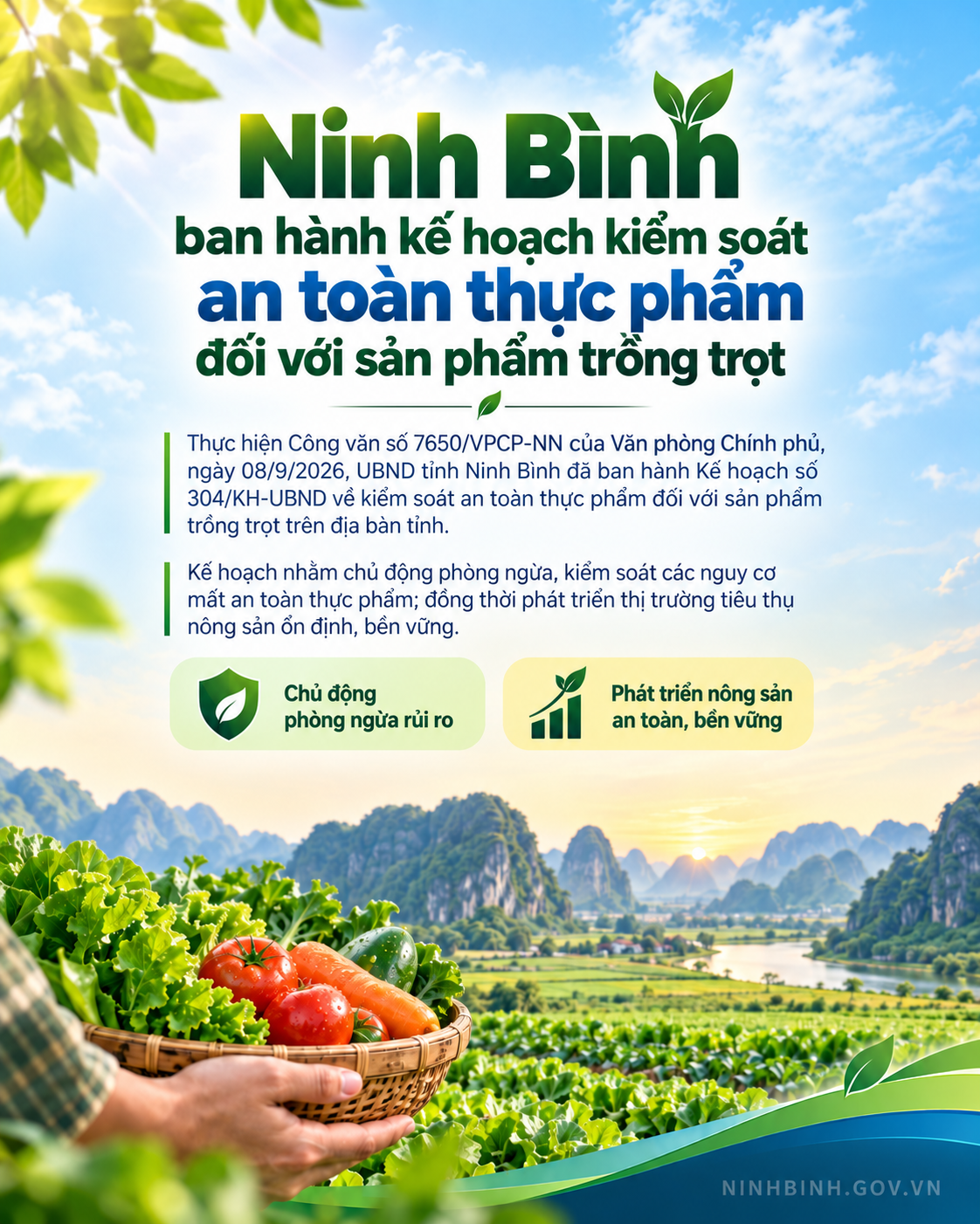 Ninh Bình ban hành kế hoạch kiểm soát an toàn thực phẩm đối với sản phẩm trồng trọt
