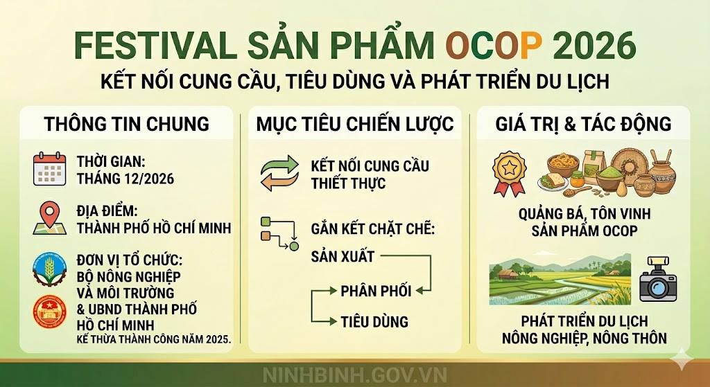 Festival OCOP Việt Nam năm 2026 dự kiến diễn ra vào tháng 12 tại Thành phố Hồ Chí Minh