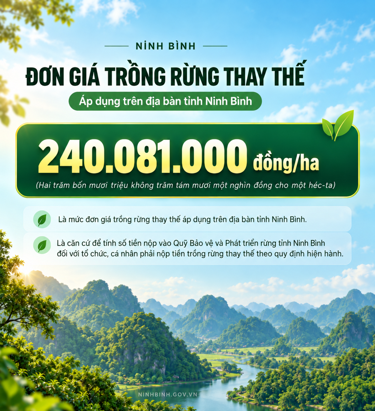 Ninh Bình ban hành đơn giá trồng rừng thay thế trên địa bàn tỉnh 