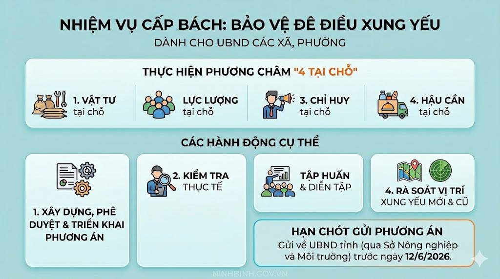 UBND Link vào yêu cầu triển khai thực hiện phương án bảo vệ trọng điểm đê điều xung yếu năm 2026