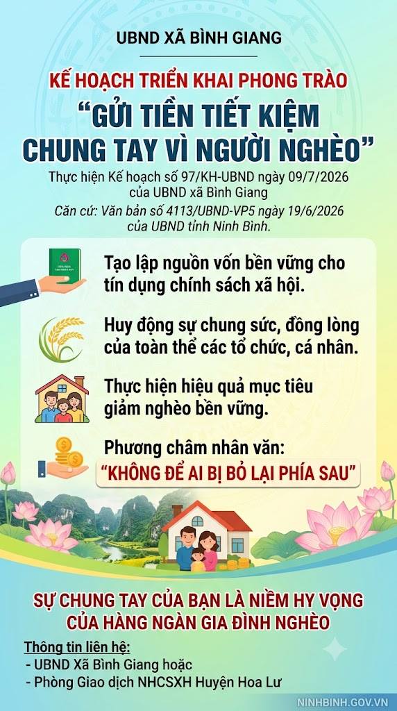  Xã Bình Giang triển khai phong trào "Gửi tiền tiết kiệm chung tay vì người nghèo"