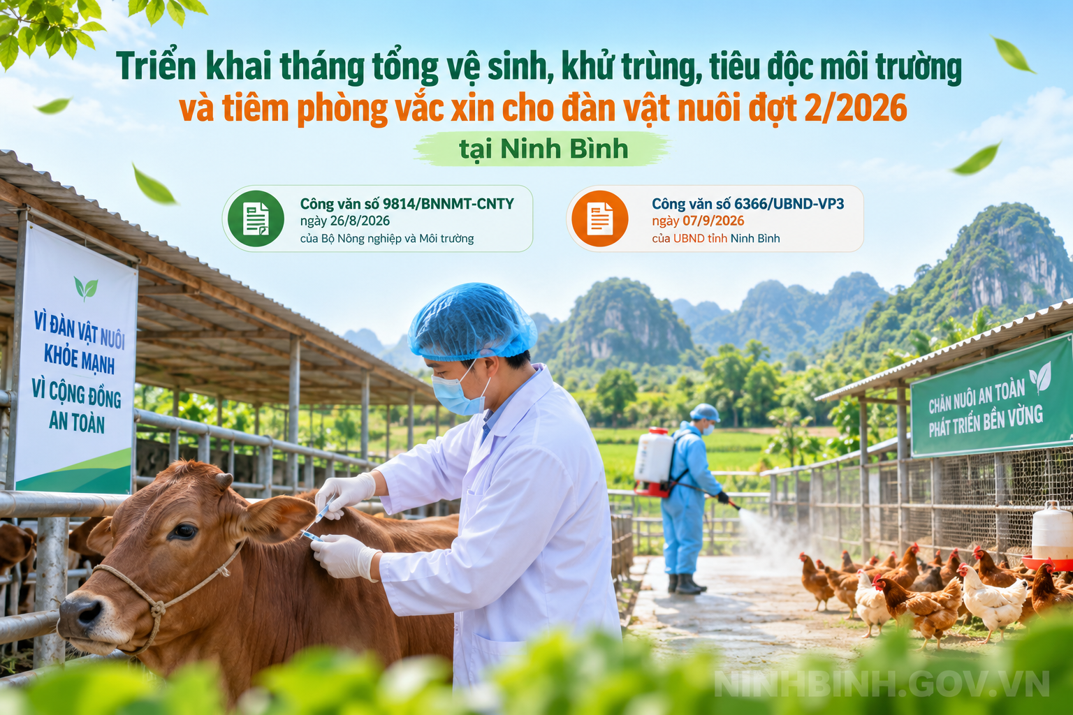 Triển khai tháng tổng vệ sinh, khử trùng, tiêu độc môi trường và tiêm phòng vắc xin cho đàn vật nuôi đợt 2/2026 tại Ninh Bình