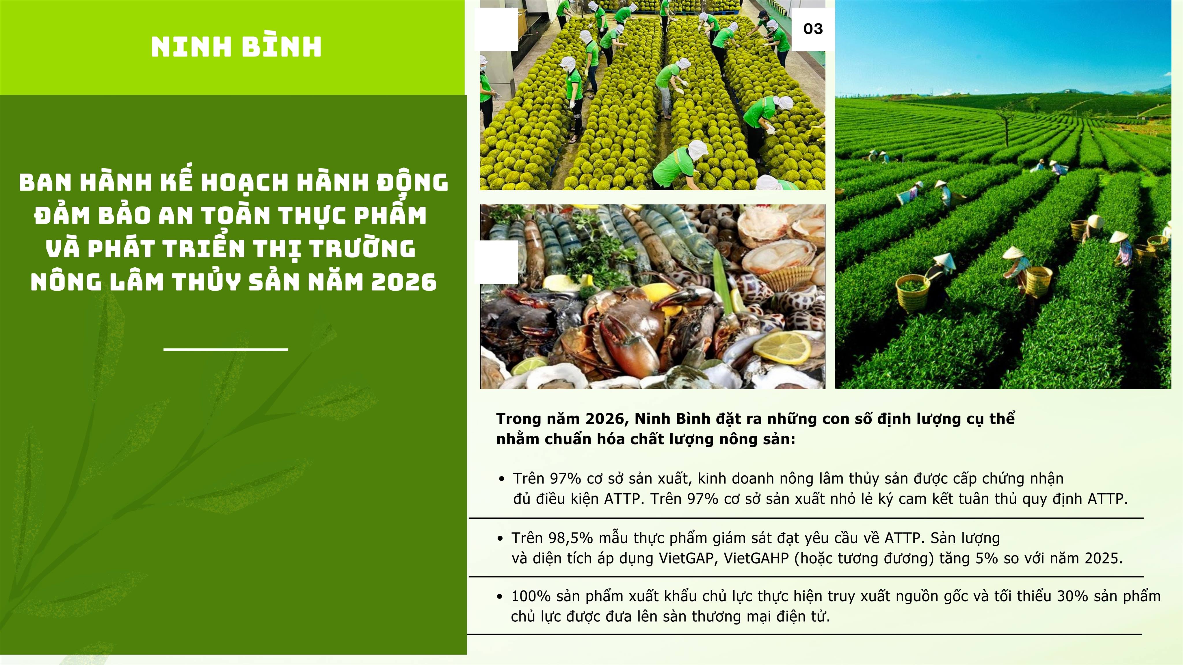 Kế hoạch hành động đảm bảo an toàn thực phẩm và phát triển thị trường nông lâm thủy sản năm 2026 trên địa bàn tỉnh Ninh Bình