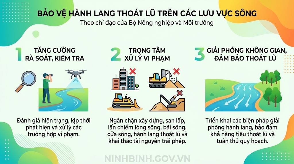 Bộ Nông nghiệp và Môi trường chỉ đạo bảo vệ hành lang thoát lũ trên các lưu vực sông