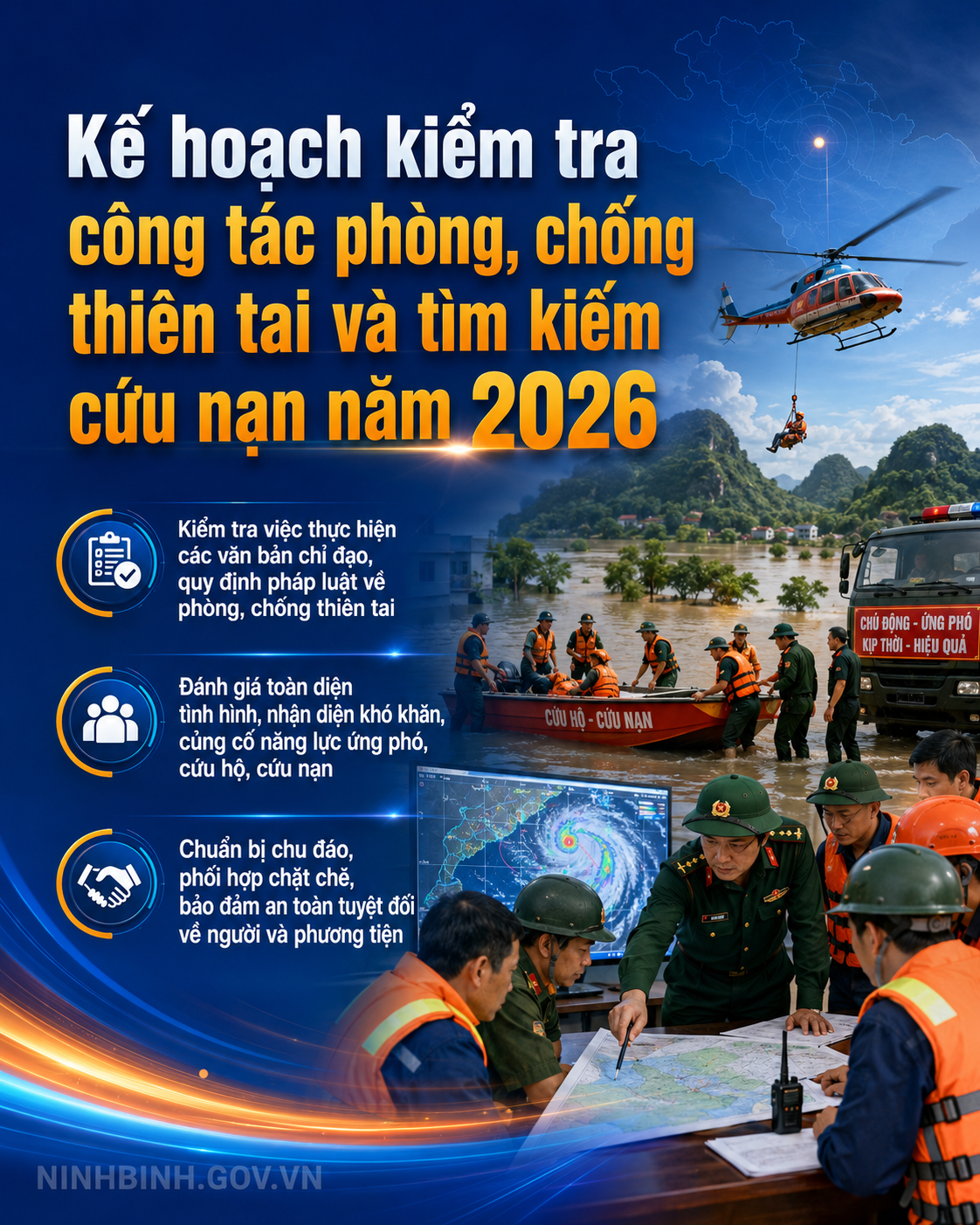 Ban Chỉ đạo Phòng thủ dân sự quốc gia sẽ tổ chức kiểm tra công tác phòng, chống thiên tai và tìm kiếm cứu nạn năm 2026