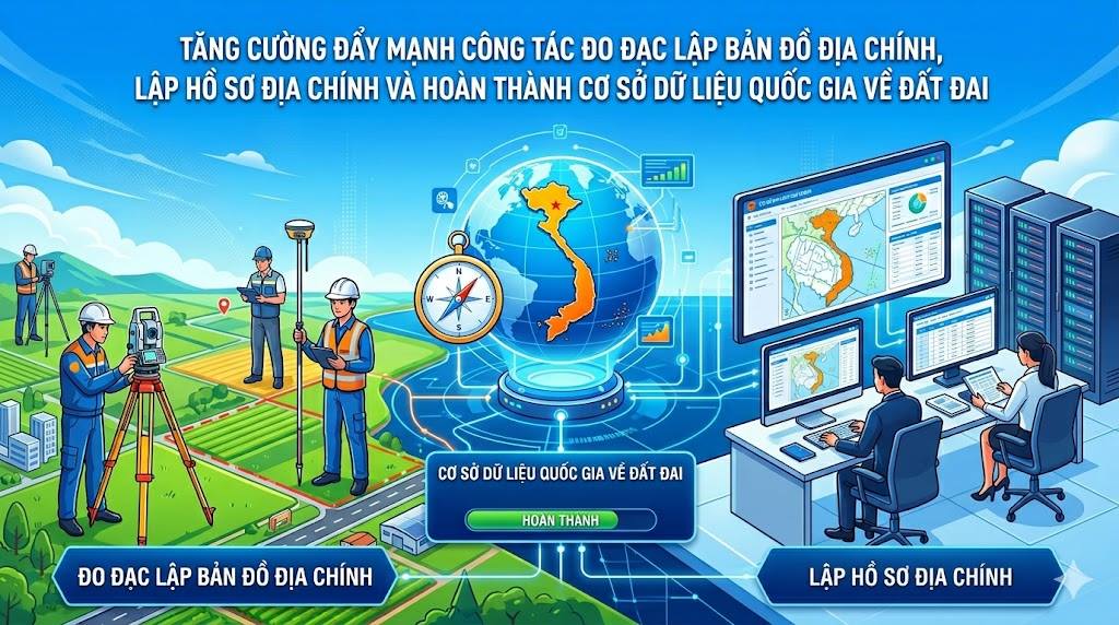 Tăng cường đẩy mạnh công tác đo đạc lập bản đồ địa chính, lập hồ sơ địa chính và hoàn thành cơ sở dữ liệu quốc gia về đất đai