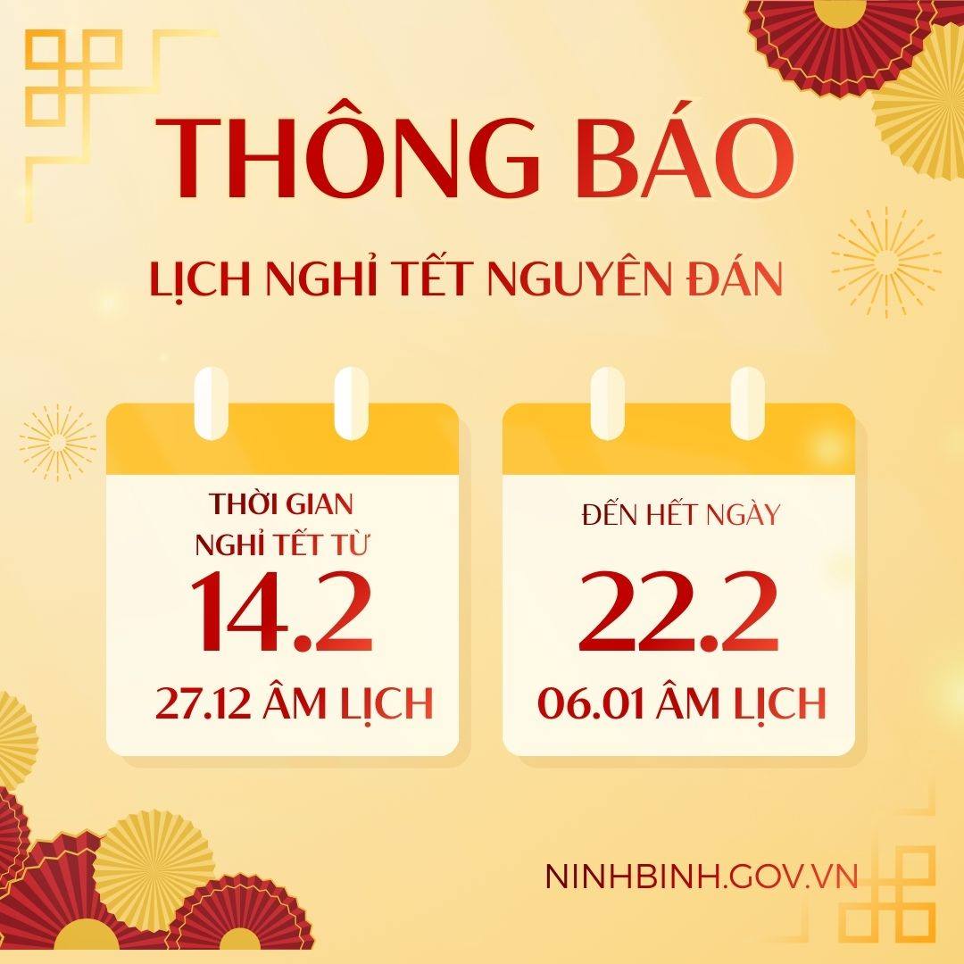 Thông báo về việc nghỉ tết Âm lịch, nghỉ lễ Quốc khánh năm 2026 đối với cán bộ, công chức, viên chức và người lao động