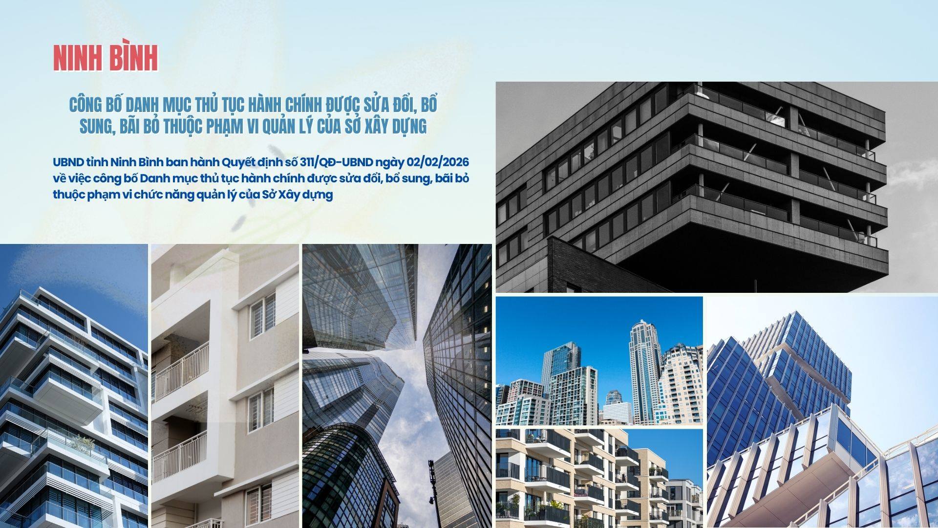 Ninh Bình công bố danh mục thủ tục hành chính được sửa đổi, bổ sung, bãi bỏ thuộc phạm vi quản lý của Sở Xây dựng