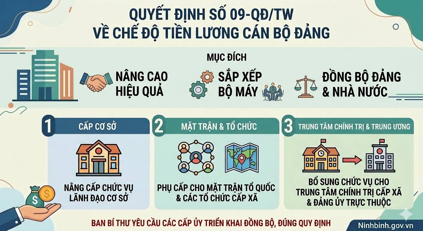 Ban hành Quyết định số 09-QĐ/TW sửa đổi, bổ sung chế độ tiền lương đối với cán bộ trong hệ thống Đảng