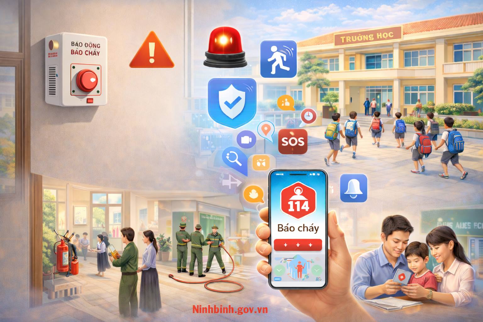 Ngành Giáo dục Ninh Bình triển khai lắp đặt thiết bị truyền tin báo cháy, cài đặt ứng dụng “Báo cháy 114”