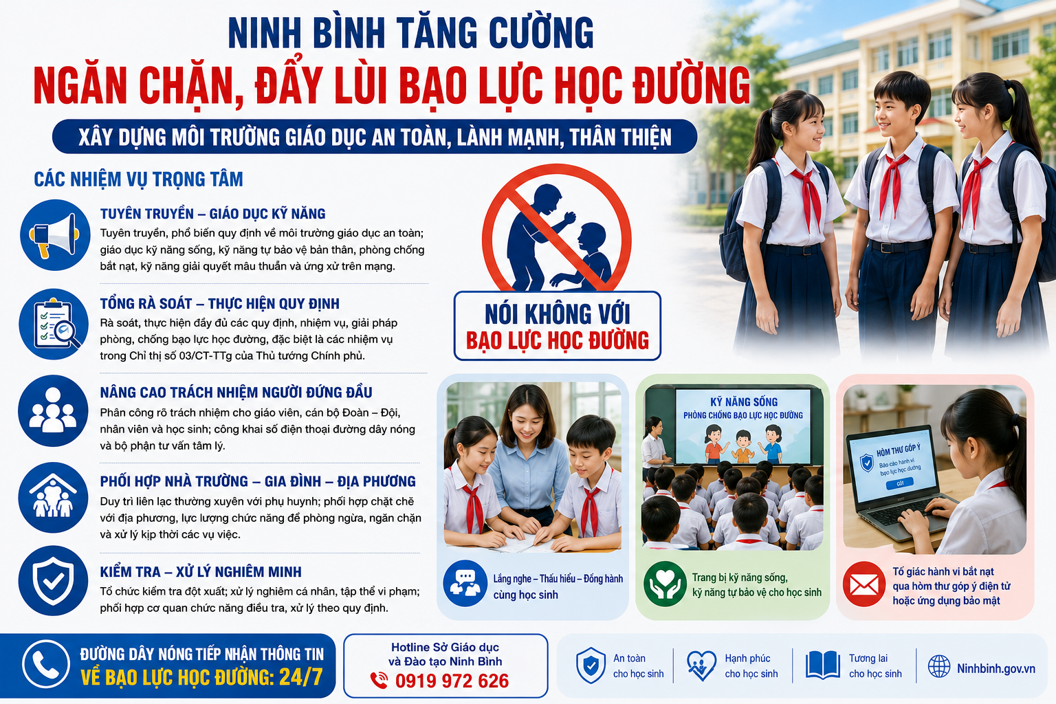 Tăng cường ngăn chặn, đẩy lùi bạo lực học đường trong các cơ sở giáo dục