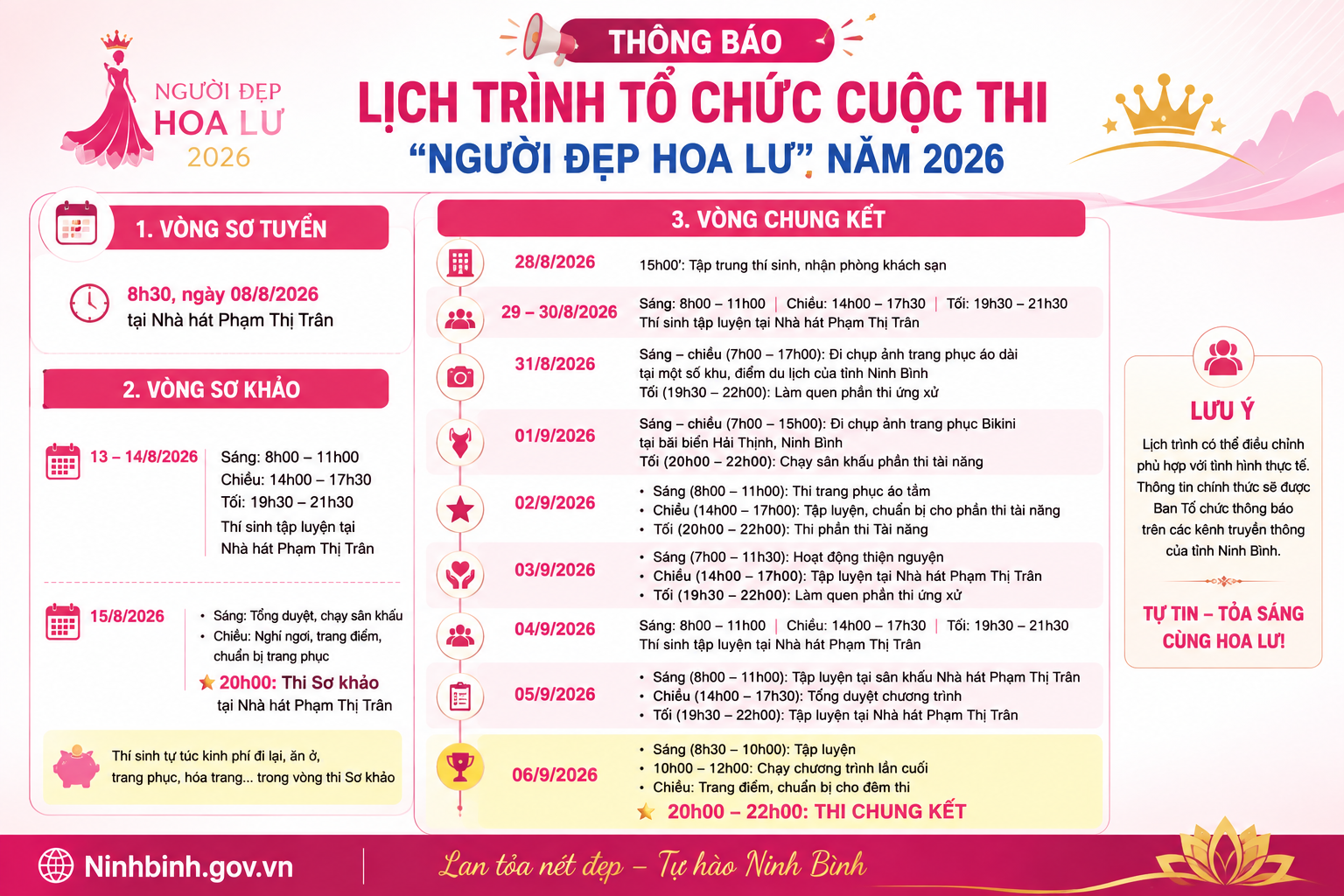 Thông báo lịch trình tổ chức Cuộc thi “Người đẹp Hoa Lư” năm 2026