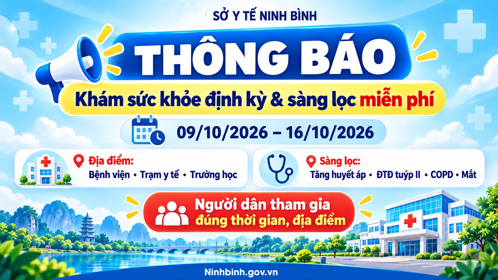 Thông báo lịch khám sức khỏe định kỳ, sàng lọc miễn phí cho người dân