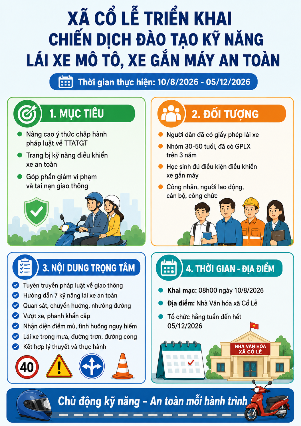 Xã Cổ Lễ triển khai chiến dịch đào tạo kỹ năng lái xe mô tô, xe gắn máy an toàn
