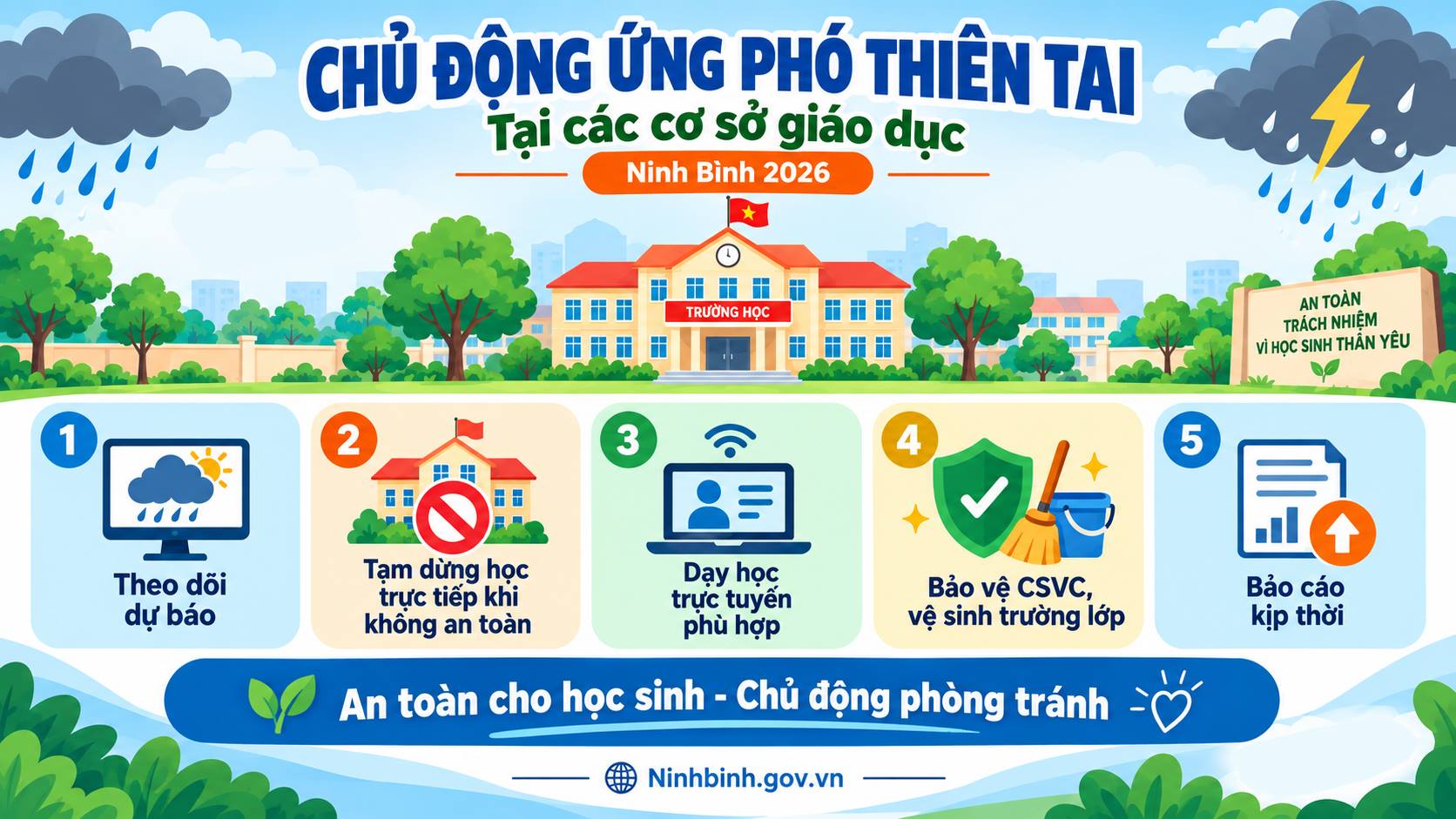Ngành Giáo dục yêu cầu các cơ sở giáo dục chủ động ứng phó với mưa lớn, ngập lụt, sạt lở đất