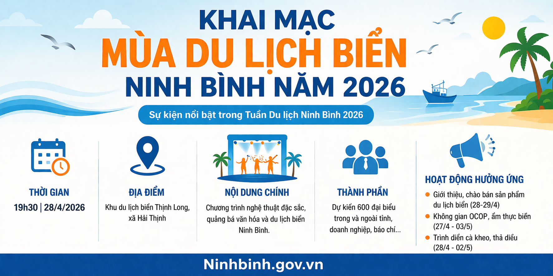Ninh Bình chuẩn bị khai mạc Mùa du lịch biển năm 2026: Tạo điểm nhấn mới cho phát triển du lịch ven biển