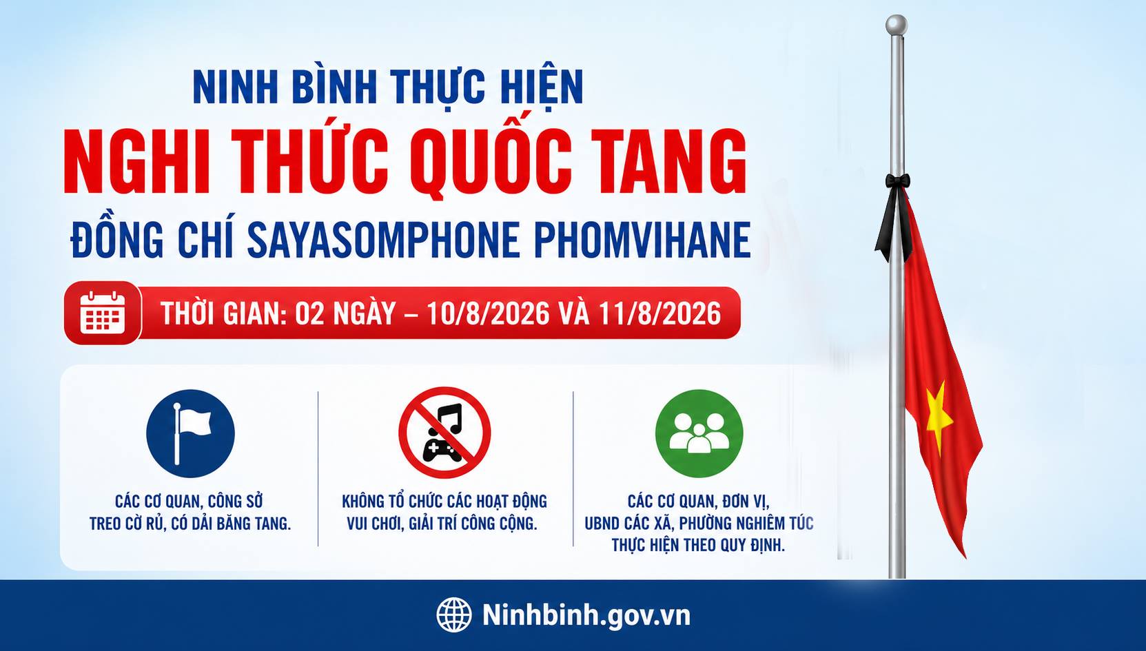 Ninh Bình thực hiện nghi thức Quốc tang đồng chí Saysomphone Phomvihane 