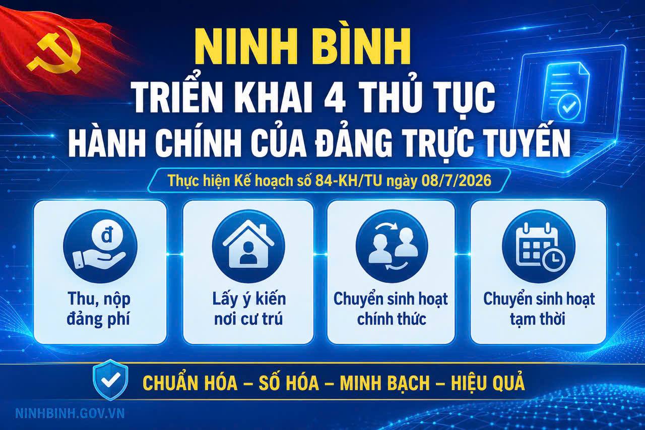 Ninh Bình đẩy mạnh triển khai 4 thủ tục hành chính của Đảng trên môi trường điện tử