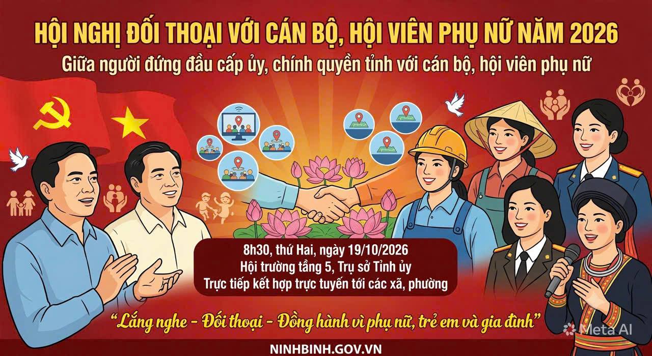 Ninh Bình: Sẽ tổ chức Hội nghị đối thoại giữa người đứng đầu cấp ủy, chính quyền tỉnh với cán bộ, hội viên phụ nữ năm 2026