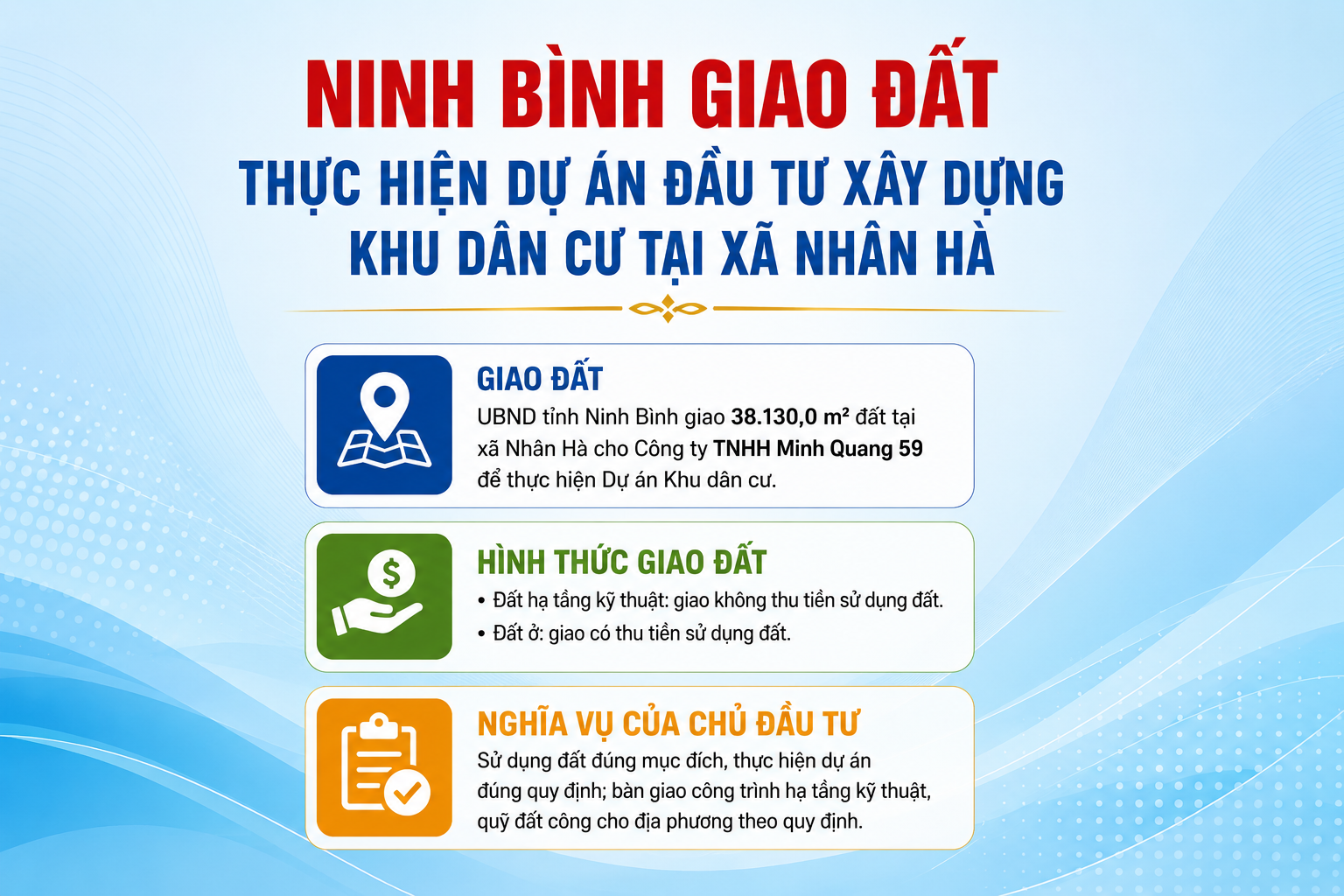 Ninh Bình giao đất thực hiện Dự án đầu tư xây dựng Khu dân cư tại xã Nhân Hà
