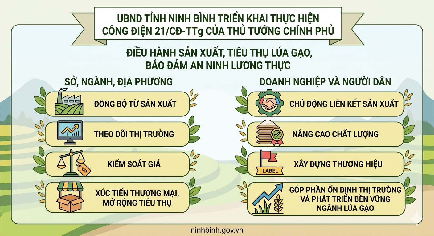 Ninh Bình triển khai thực hiện Công điện của Thủ tướng Chính phủ về điều hành sản xuất và tiêu thụ lúa gạo