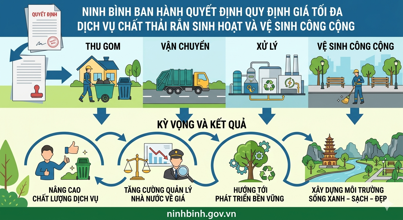 Ninh Bình ban hành quy định giá tối đa dịch vụ thu gom, vận chuyển, xử lý chất thải rắn sinh hoạt và vệ sinh công cộng
