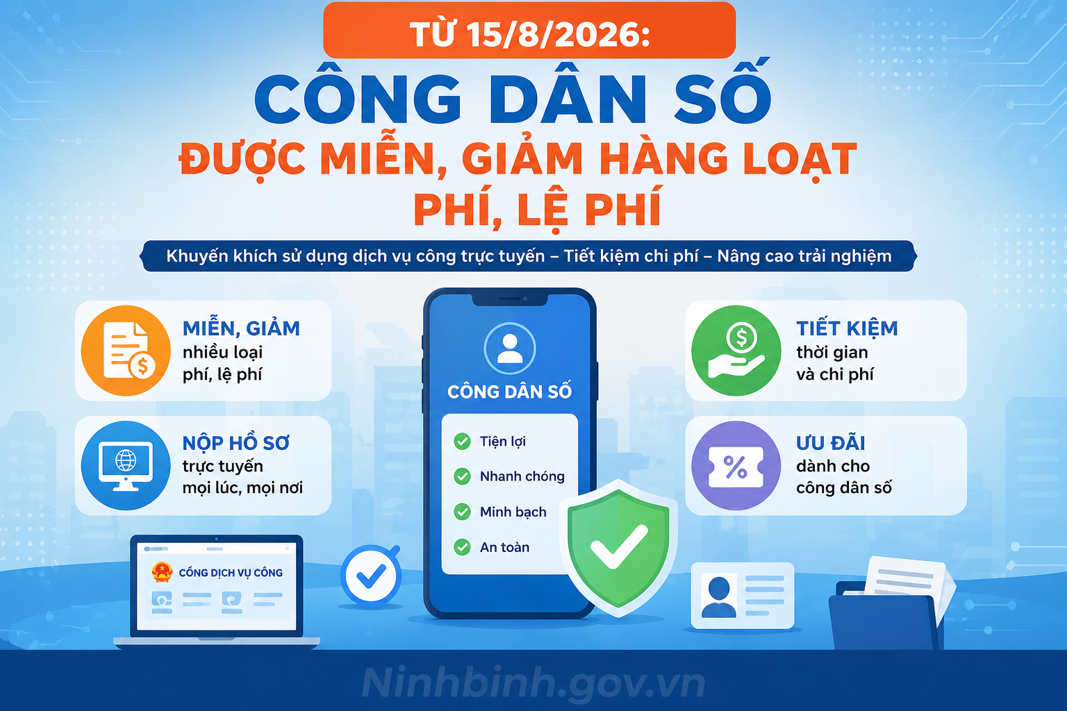 Từ 15/8/2026: Công dân số được miễn, giảm hàng loạt phí, lệ phí